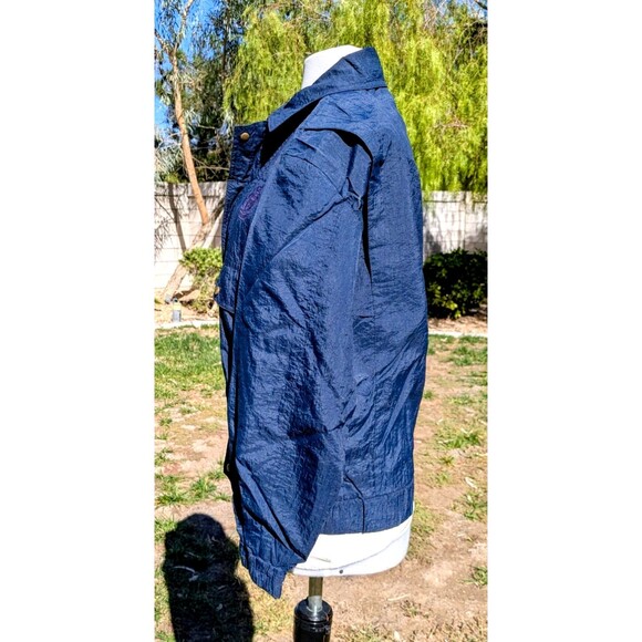 REPAIRED Navy Women's Petite Med Windbreaker Light Zip-Up Bomber Jacket Coat GUC - Picture 3 of 7